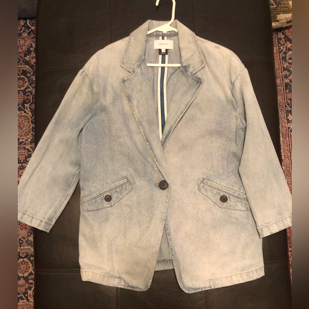Current Elliot Women's Size 1 Light Wash Blue Denim One Button Jacket Blazer